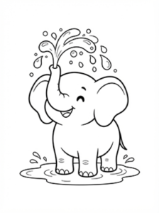 Happy Elephant Spraying Water Coloring Page