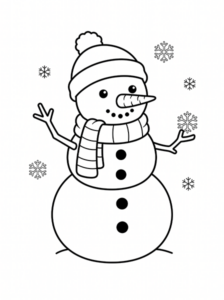 Friendly Snowman with a Scarf and Hat Coloring Page