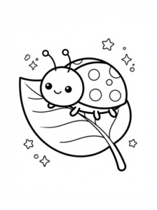 Happy Ladybug on a Leaf Coloring Page