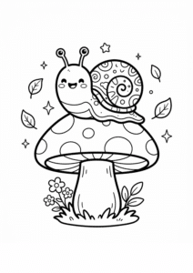 Happy Snail on a Giant Mushroom Coloring Page